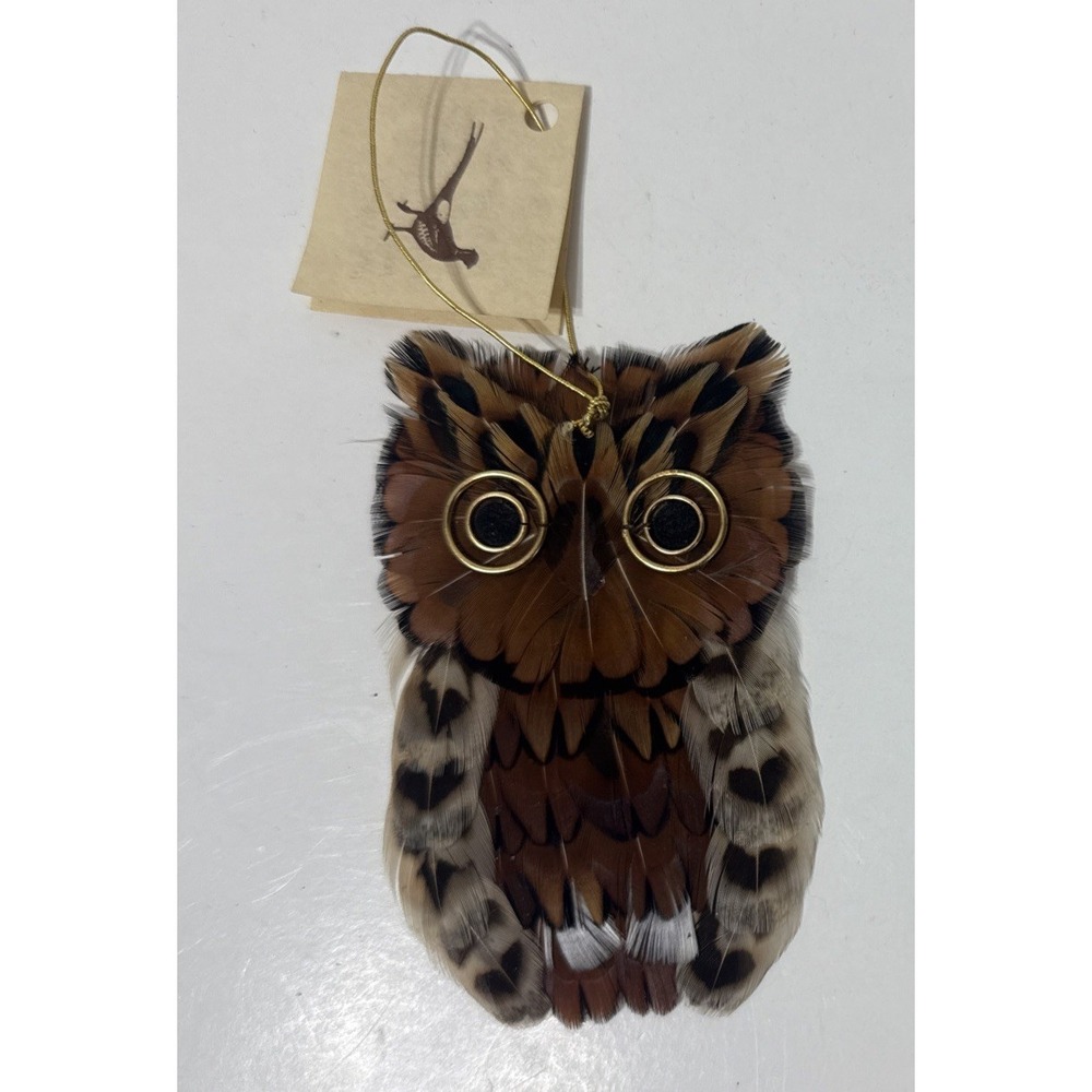 Hickory Valley Originals Pheasant Feather OWL Hanging Figure 4"Handmade Ornament - Picture 1 of 7